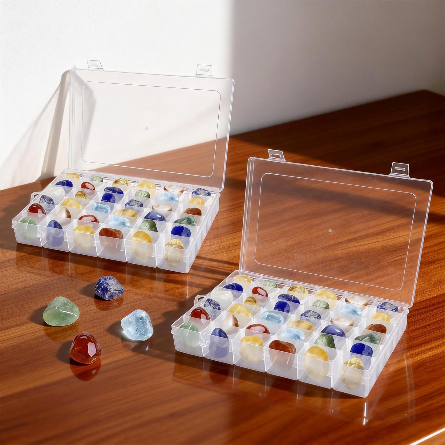 2 Pack Rock Collection Box, 36 Grids Rock Display Case with Adjustable Dividers, Clear Plastic Box Ideal for Rock Collection, Suitable for Crystal, Gemstone, Fossil, Seashells, Jewelry, Beads, Crafts