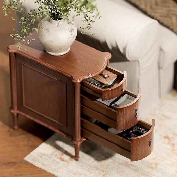 STO'SENSE Nightstand Set of 2 w/Charging Station & 3 Drawers, Pre-Assembled