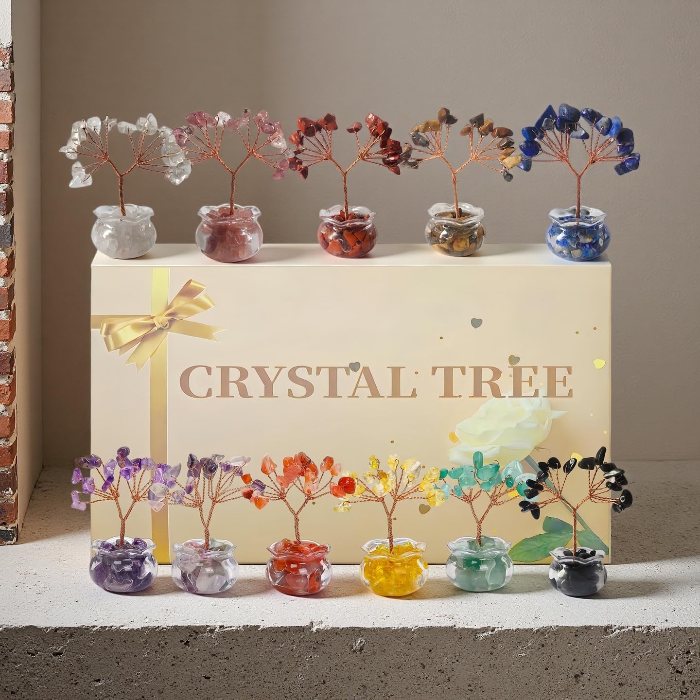DUKIZA Crystal Tree Home Decor,12PC Crystal Tree Set of Life, mini Crystal Trees Chakra Decor for Home, 7 Chakra Gemstone Tree Crystals Decorations Suitable for Any Place (12PC style1)