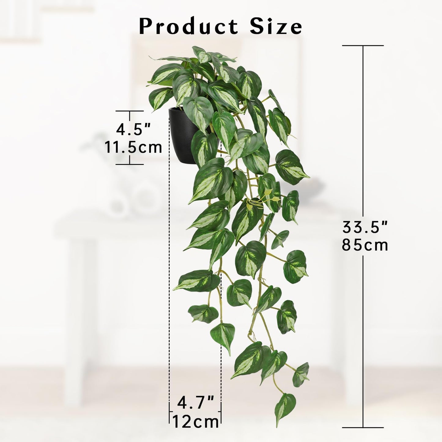 GnFlus Artificial Pothos Fake Ivy Plant with Pot Faux Light Green Leaves Featuring for Home Shelf Decor Indoor Silk Artificial Plant Large