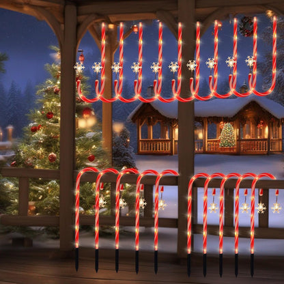 10 Pack Solar Christmas Candy Cane Pathway Lights with Snowflake, Waterproof LED Outdoor Stake Lights for Lawn, Yard, Walkway, Solar Powered Christmas Decorations for Garden, Patio (Warm White)