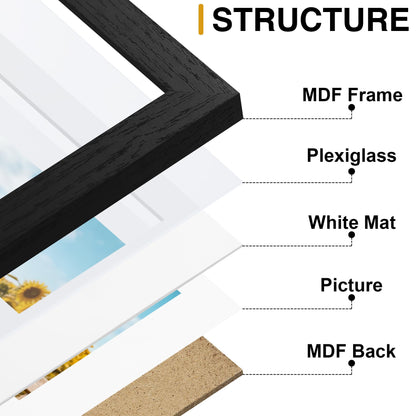 decorUhome 8x16 Picture Frames Collage Wall Decor, Display 3Pcs 5x7 Photos with Mat or 1Pcs 8x16 Unmatted, 3 5x7 Collage Picture Frames for Wall Mounting, Black