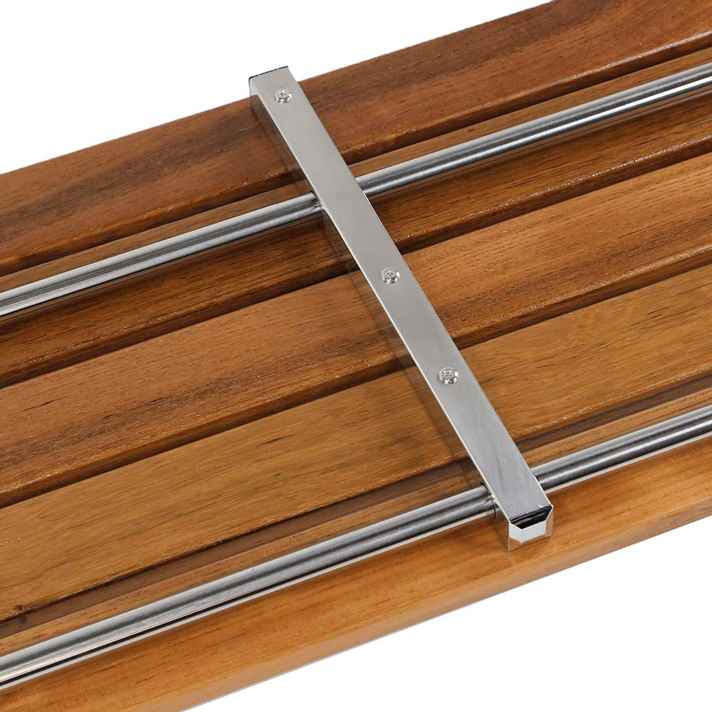 36" Foldable Teak Wood Shower Seat Bench, 400 lb Capacity, (Seating Size: 35.5" W x 15.75" D), Clear-Coated for Extra Protection, Wall Mount Folding Bathroom Stool Chair, Modern Chrome