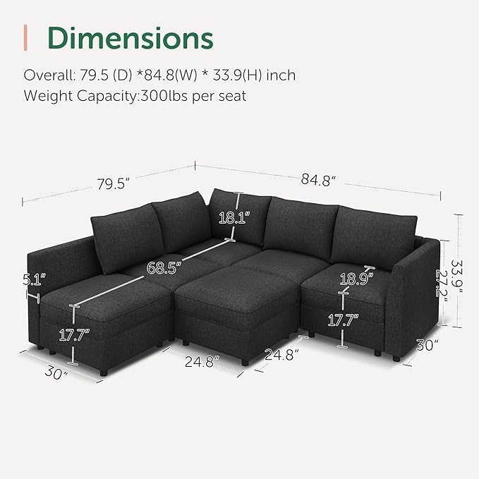 HONBAY Modular Sectional Sofa L Shaped Sectional Couch