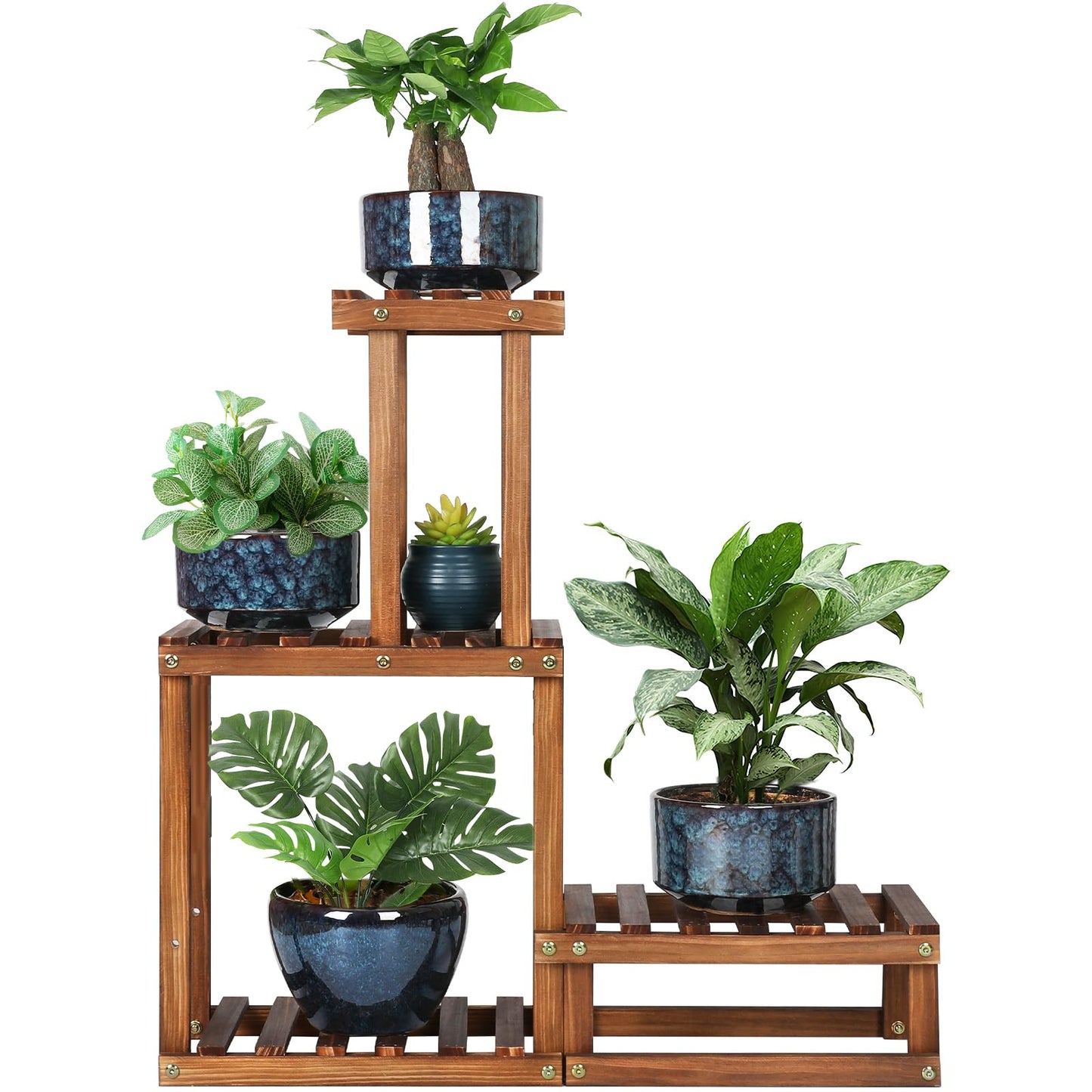 COOGOU Wood Plant Stand Indoor Outdoor 4 Tiers Plant Rack Corner Planter Shelf Flower Pot Holder for Living Room Garden Patio Yard Porch (Space Saving,27.6”,Small)