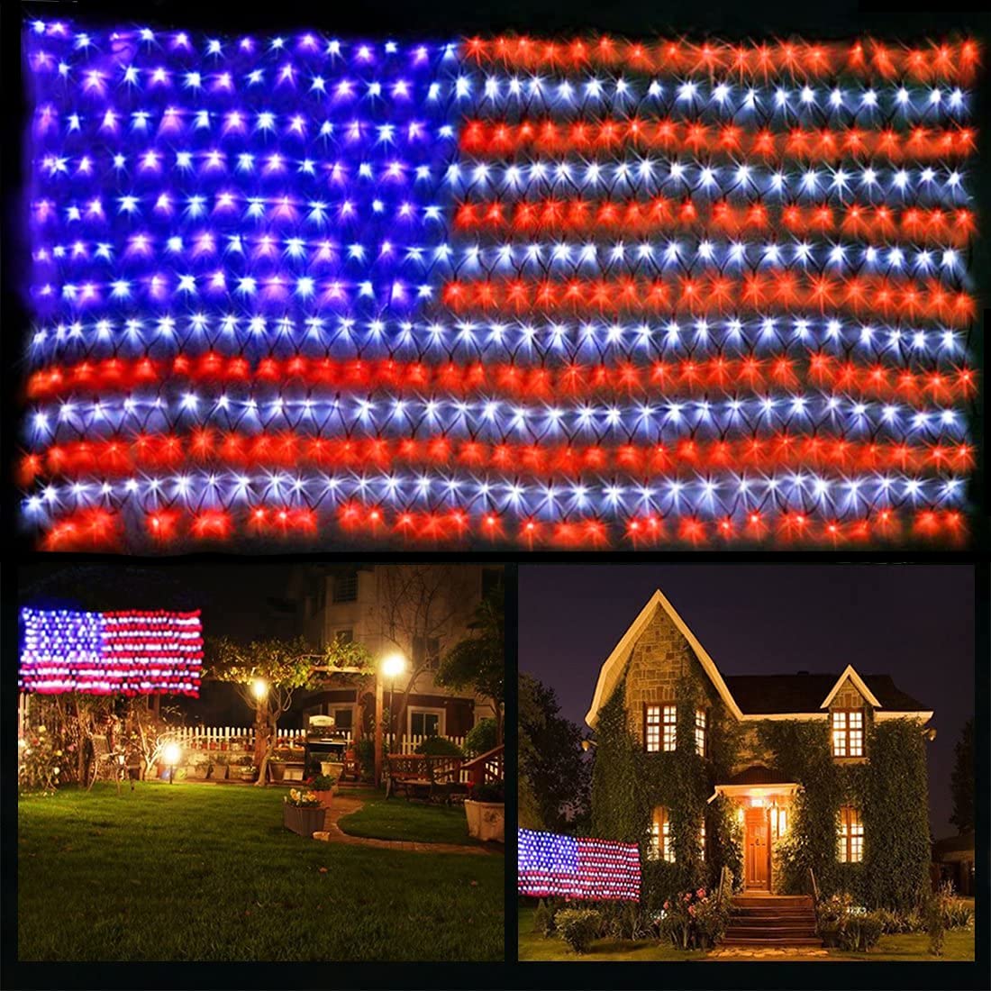 FUNIAO (New) American Flag Lights, 420 LED USA Flag, Outdoor Waterproof Patriotic Lights Hanging Ornaments for Memorial Day, 4th of July, Labor Day, Presidential Election, Christmas