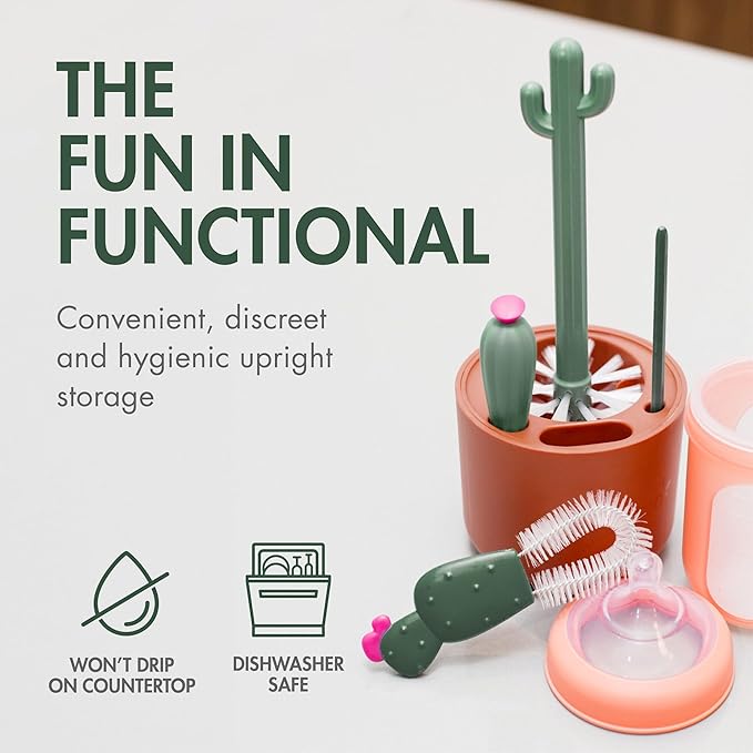 Boon Cacti Bottle Cleaning Brush Set, Terracotta, 4 Piece Set