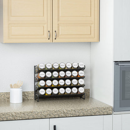 SpaceAid Spice Rack Organizer with 28 Spice Jars, 386 Spice Labels, Chalk Marker and Funnel Set for Cabinet, Countertop, Pantry, Cupboard or Door & Wall Mount - 28 Jars, 13.4" W × 10.8" H, Black