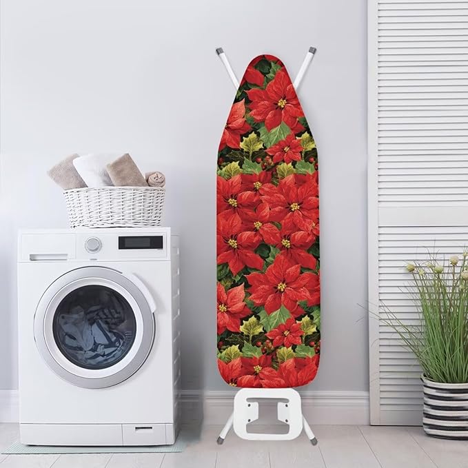 Poinsettia Print Iron Cover for Ironing Board Scorch Resistant Dirt-Proof