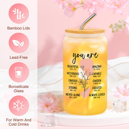 Christian Gifts for Women Faith Based Gift Inspirational Gifts for Women Birthday Unique Catholic Gift Bible Accessories Inclue Bible Verse Jar Butterfly Decorations Socks Glass Can Candles Tote Bag
