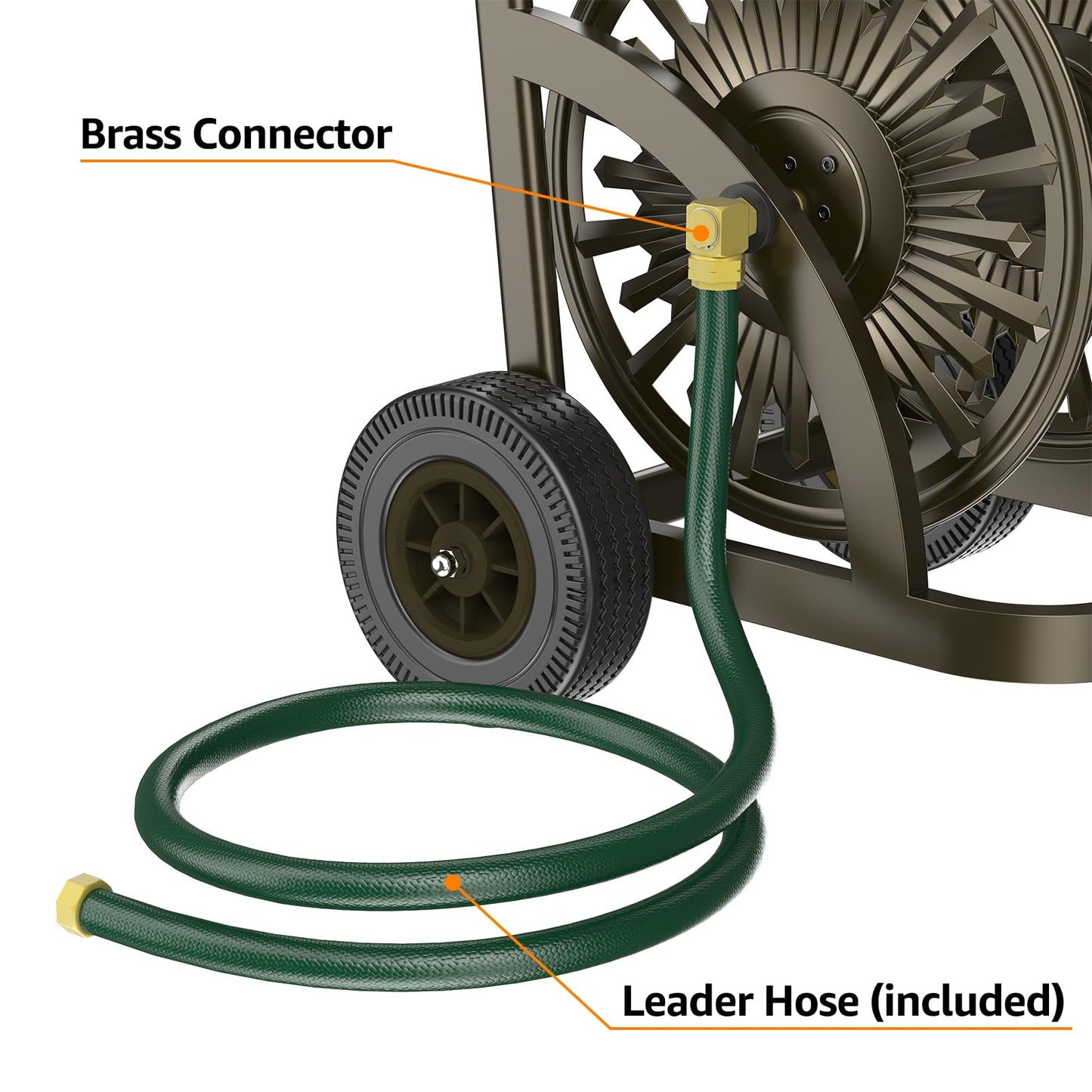 GOFORWILD Heavy Duty Steel Garden Hose Reel Cart with Wheels - Holds 200ft of 5/8 Hose, Storage Basket & Anti-Tip Design - Mobile Water Reel for Lawn, Yard, Garden