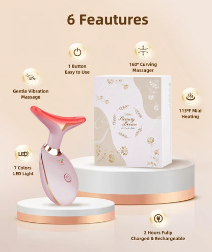 Red-Light-Therapy-for-Face and Neck, 7 Color Light Based Facial Massager, Portable Skin Care Tool (Black)
