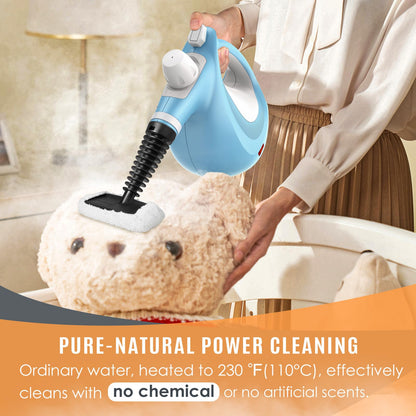 Pressurized Handheld Multi-Surface Natural Steam Cleaner with 12 pcs Accessories, Multi-Purpose Steamer for Home Use, Steamer for Cleaning Floor, Upholstery, Grout and Car (Grey)