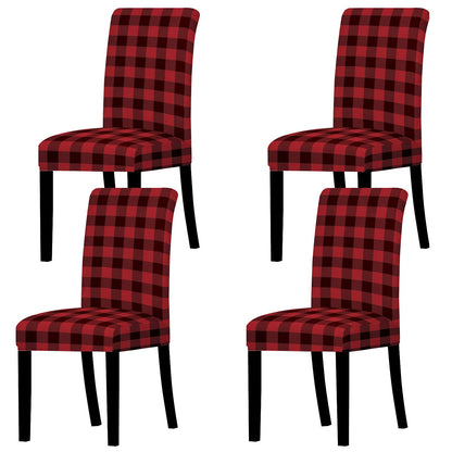 Whaline Buffalo Check Chair Covers Red Black Plaid Dining Chair Slipcovers Protector Removable Stretch Elastic Seat Covers for Party Kitchen Home Hotel Office Restaurant Decoration, 4Pcs