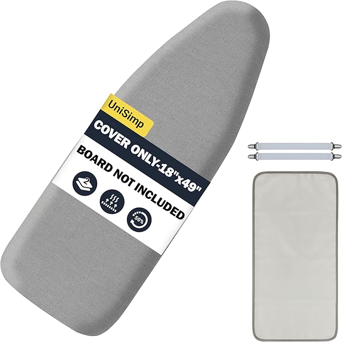 Ironing Board Cover and Pad 18"x49" Extra Thick Natural Cotton, Scorch and