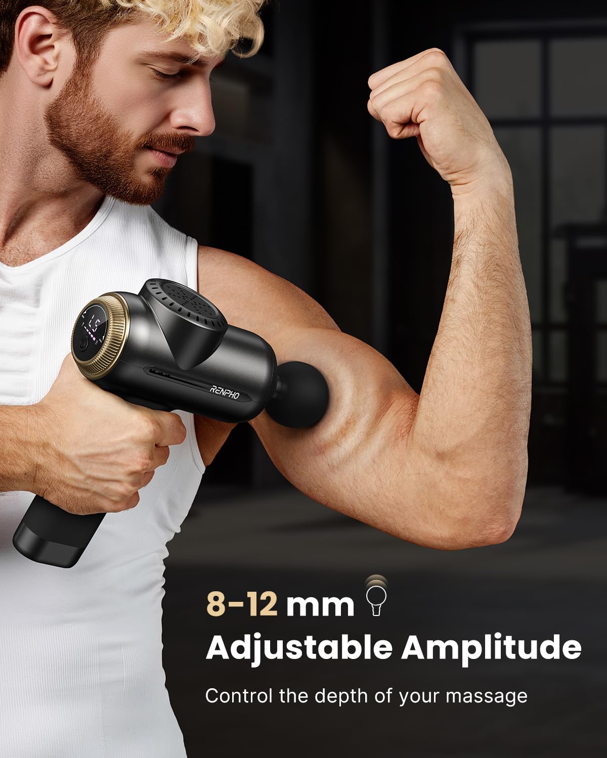 RENPHO Massage Gun Deep Tissue with 12mm Amplitude, Percussion Muscle Massage Gun, Portable Electric Handheld Massager Gun, LED Touch Display Carry Case Power