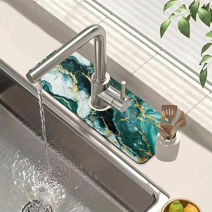 Green Marble Sink Faucet Absorbing Mat Liquid Gold Marble Super Absorbent Fast
