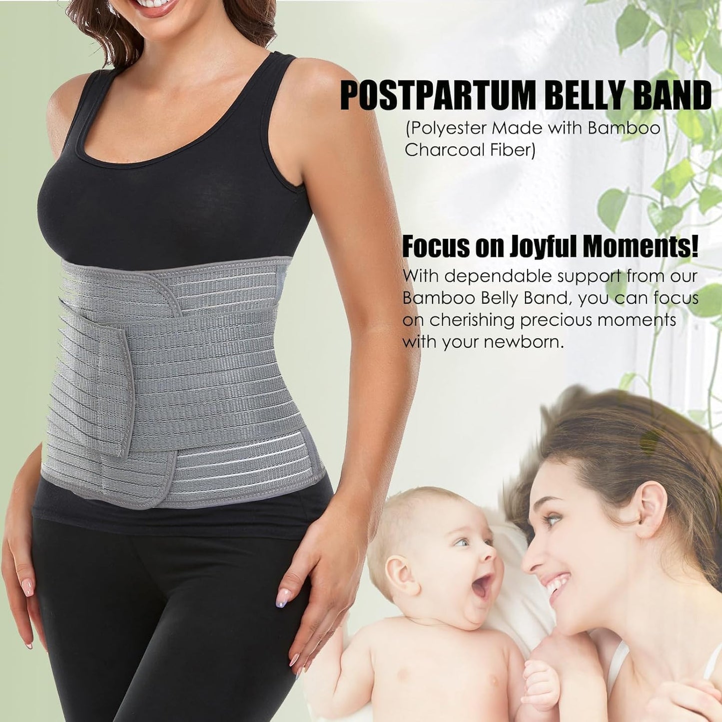 MAMODY Postpartum Belly Wrap, Postpartum Belly Band, Abdominal Binder (Polyester Made with Bamboo Charcoal Fiber),S/M