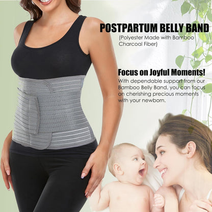MAMODY Postpartum Belly Wrap, Postpartum Belly Band, Abdominal Binder (Polyester Made with Bamboo Charcoal Fiber),S/M
