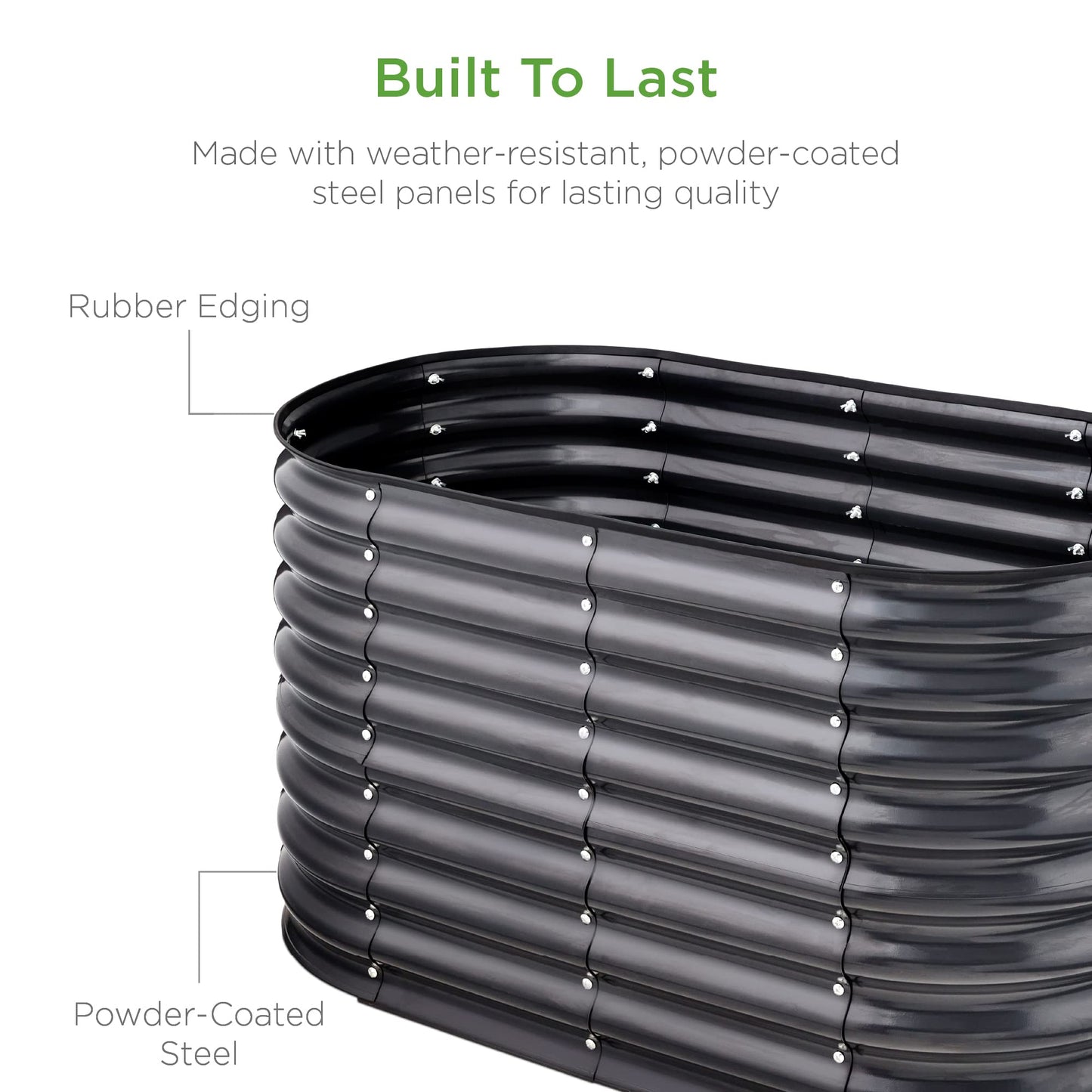 Best Choice Products 4x2x2ft Outdoor Metal Raised Garden Bed, Oval Deep Root Planter Box for Vegetables, Flowers, Herbs, and Succulents w/ 101 Gallon Capacity, Rubber Edge Guard - Charcoal