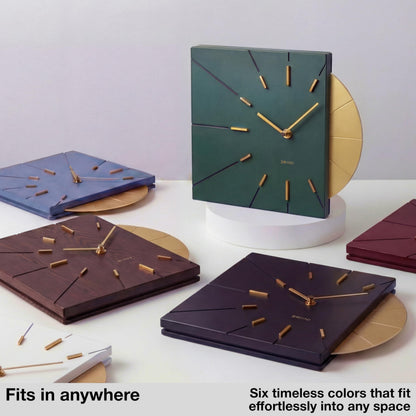 Driini Clocks Mid Century Modern Wall Clock - Square Green Clock with Decorative Gold Accent- Unique and Cool Clock, Battery Operated - MCM Decor & Decorative Wall Clock for Mid Century Modern Decor.