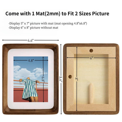 FLECHAZO 6x8 Picture Frame Wood with 5x7 Mat, Natural Solid Walnut Wooden 6 by 8 Photo Frames for Tabletop or Wall Mounting Display