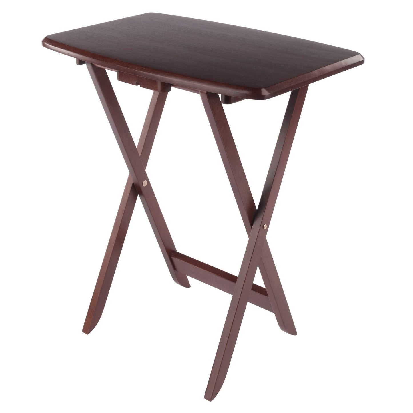 Winsome Darryl Set of 4 Oversized Foldable Snack Tables with Storage Rack, 26" in Walnut, Easy to Store Portable Fold Up Table Set for Kitchen, Living Room TV Dining, Crafts, Puzzles, Work From Home