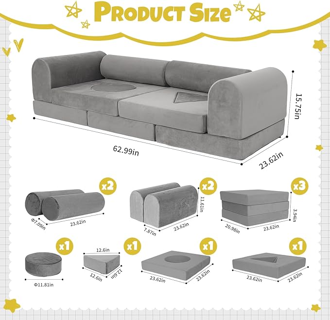Modular Kids Play Sofa Multifunctional Kids Sofa Convertible Foam Floor Mat
