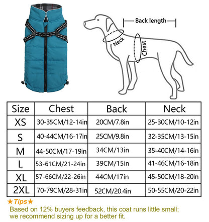 Warm Pet Dog Coats and Jackets,Waterproof Reflective Pet Dog Harness Vest Winter Puppy Clothes with Chest Strap, Outdoor Walking Adjustable Chest Strap-Blue-M