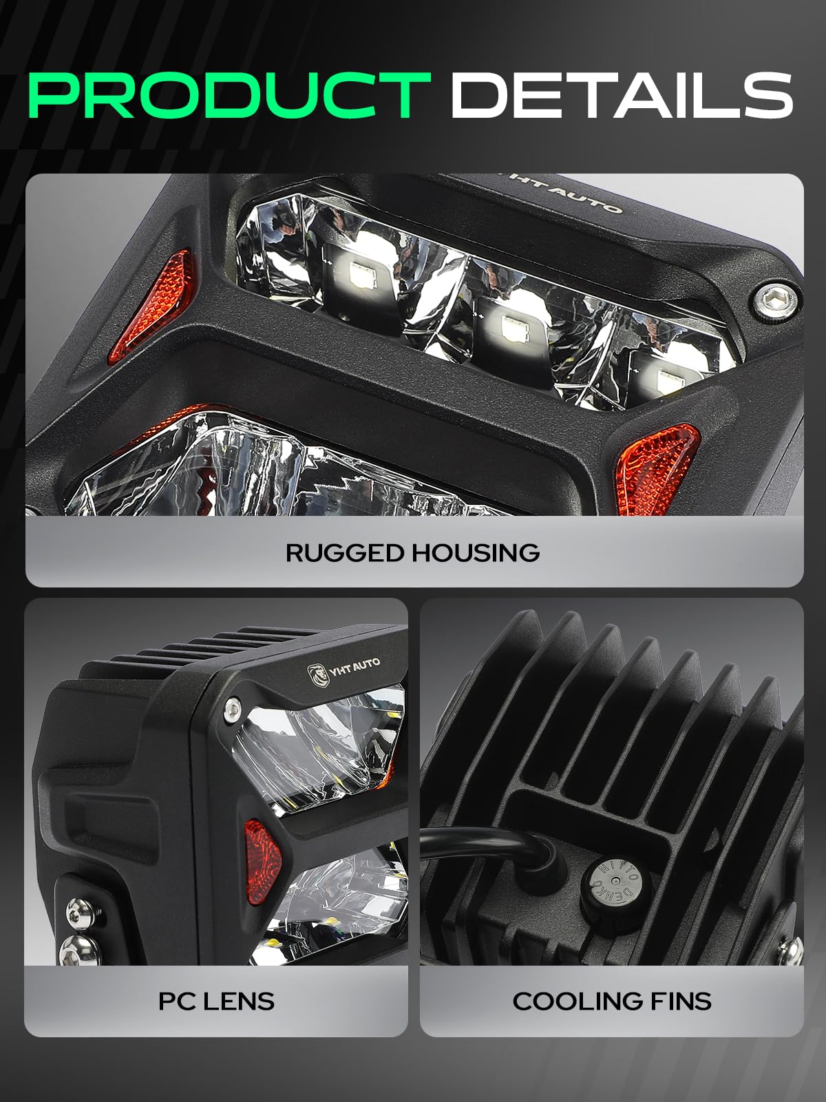YHTAUTO 4 Inch LED Light Bars w/Wiring Harness & Light Cover, 60W, 7200LM, 5700K, Driving 10x25° Beam Off Road Camper Pod Light for Truck SUV ATV UTV Golf Cart Tractor Van Boat IP67 Waterproof Lamp
