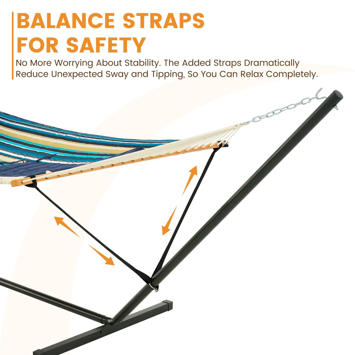 Lazy Daze Hammocks 2 Person Portable Hammock with 12FT Stand, Double Hand Woven Cotton Rope Hammock with Detachable Quilted Pad & Pillow for Outside, 450lb Capacity, Beach Stripes