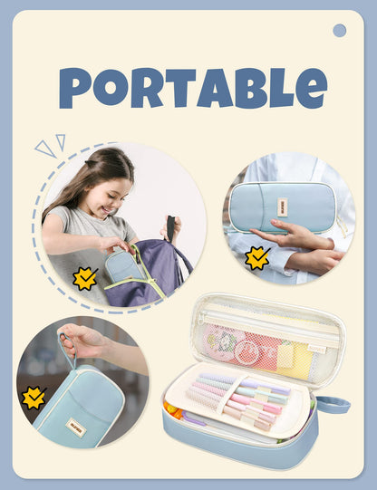 SUNEE Cute Pencil Case, Aesthetic Pen Pouch, Colored Large Pencil Bag with Zipper, Kawaii Stationery Storage and Organizer, School Supplies for Teen and Adult Girls, Blue