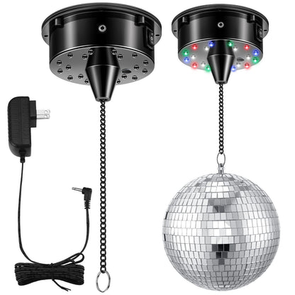 Tuanse 6RPM Rotating Disco Ball Mount Electric Motor with Lights 4 Colors for 6 8 12 Inch Disco Ball (Not Included) 2 Mode for Christmas Party Djs Bands Pubs Weddings Night Clubs(Plug Style)