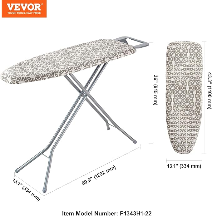 VEVOR Ironing Board with Large 43 x 13 Ironing Surface, Thickened 4 Layers Iron