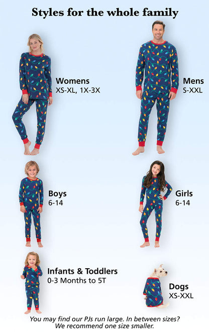 PajamaGram Matching Christmas PJs for Family, Christmas Lights, Womens L / 12-14 Blue