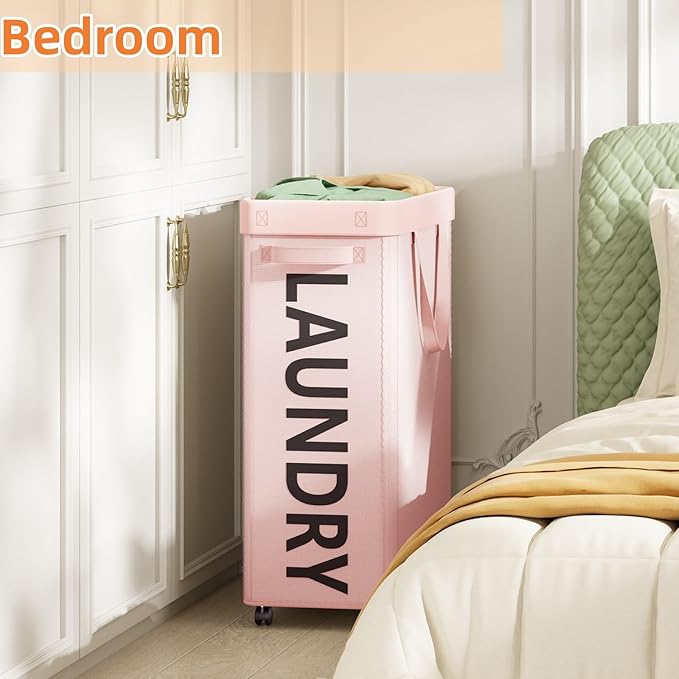 Pink Laundry Basket with Wheels, Dorm Room Essentials