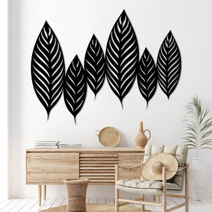 Chaser of Light Metal Leaf Wall Decor, Large Leaves Metal Wall Art, Minimalist Wall Art, Boho Wall Sculpture, Nature Decorations for Living Room, Bedroom (Black, 19"x14"/47x37cm)