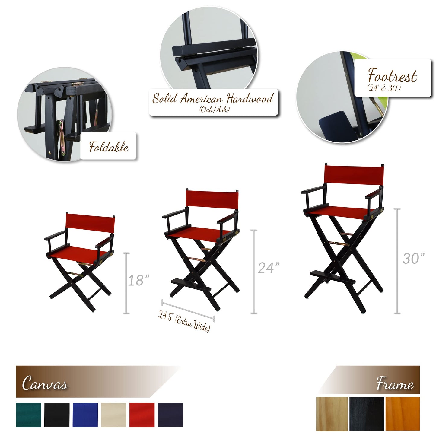 Casual Home American Trails Extra-Wide Premium Directors Chair 30" H Bar Height Natural Frame Blue Canvas