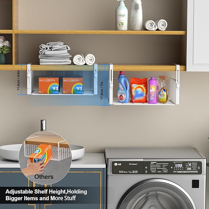 2Pack Under Shelf Basket Organizer, Adjustable Hanging Holder Storage