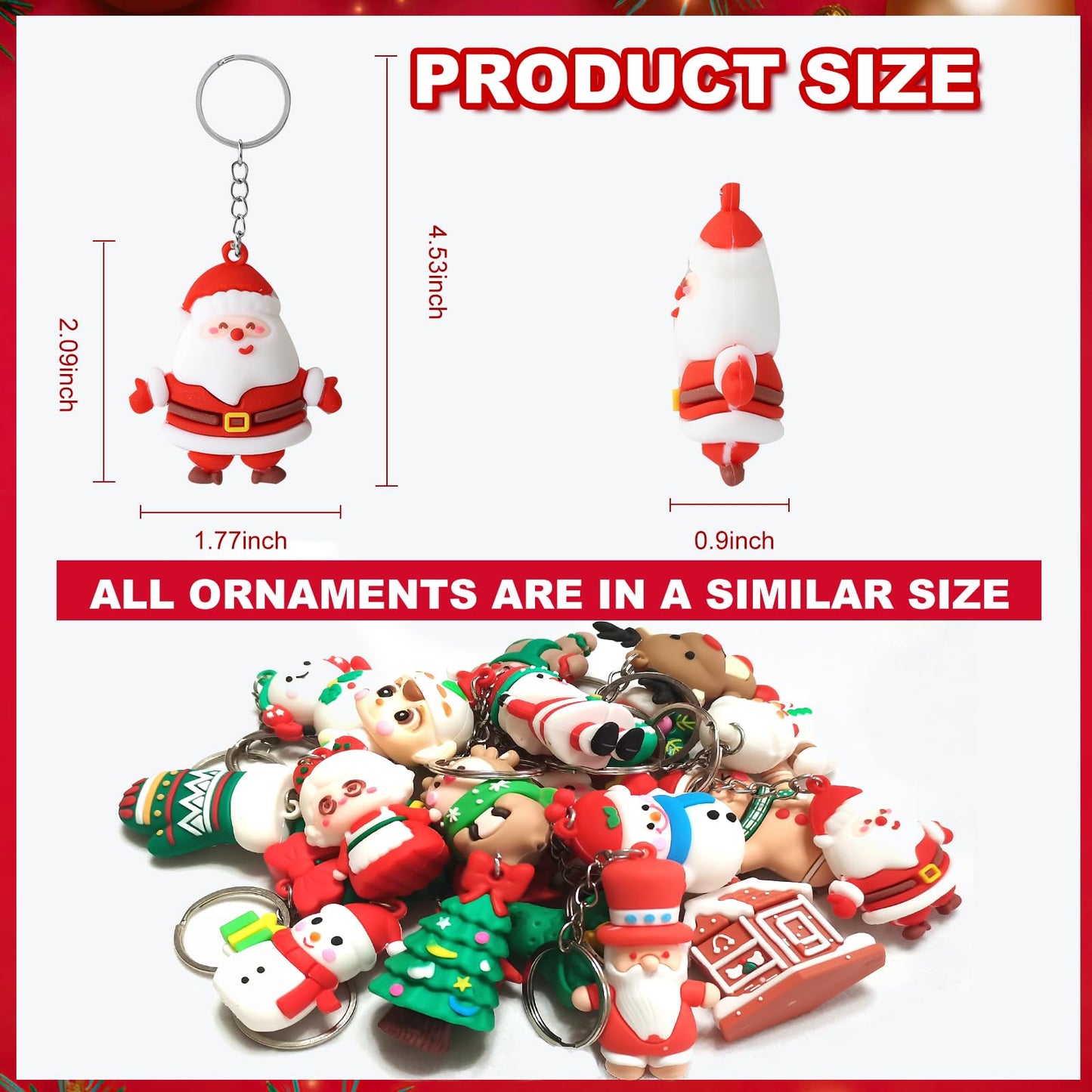 Becfupo 20 Pcs Christmas Rubber Keychains Bulk, 3D Santa Claus Snowman Xmas Tree Reindeer Hanging Ornaments With Keyrings For Christmas Tree Decoration, Xmas Party Craft Supplies