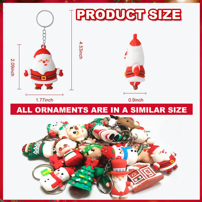 Becfupo 20 Pcs Christmas Rubber Keychains Bulk, 3D Santa Claus Snowman Xmas Tree Reindeer Hanging Ornaments With Keyrings For Christmas Tree Decoration, Xmas Party Craft Supplies