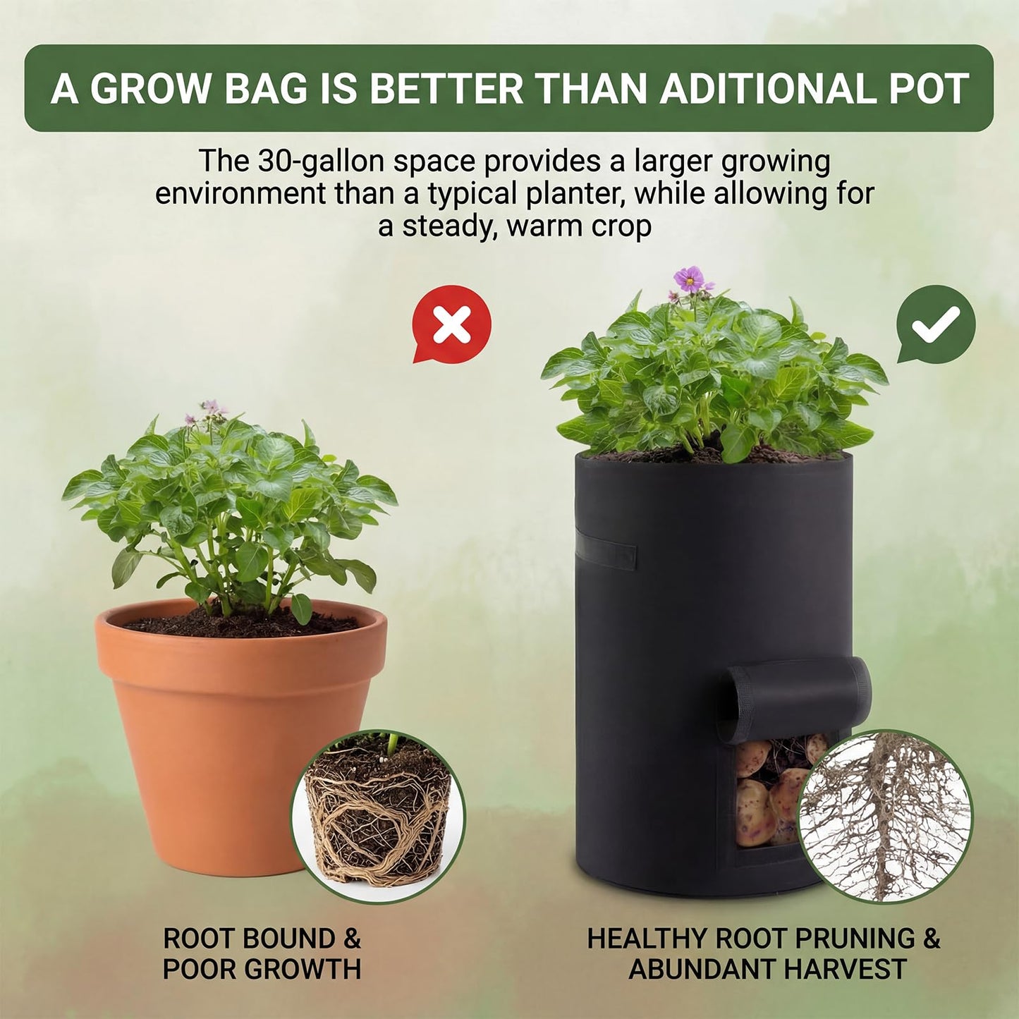 Yoojahow 2 Pack 30 Gallon Potato Grow Bags with Harvest Window, Durable Garden Planter Bags with Handles for Potatoes, Tomatoes, and Vegetables - Indoor & Outdoor Gardening Supplies (Black)