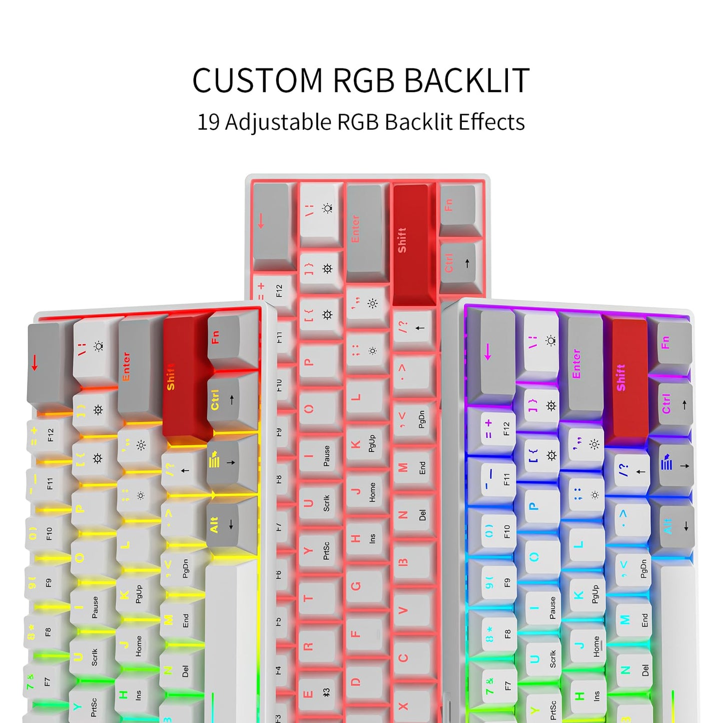 NEWMEN GM610 Wireless Mechanical Keyboard,60% USB C Wired/Bluetooth/2.4Ghz RGB Backlit Compact Hot Swappable Keyboard,White Anti-Ghosting PC Mac Windows Android Gaming Keyboards(Red Switches)
