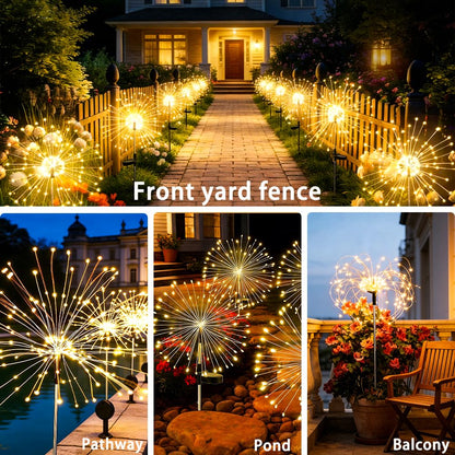 Boutispan 150 LED Solar Fireworks Lights Outdoor Waterproof, 4 Pack 8 Modes Twinkling Fireworks Solar Fairy Lights for Garden Yard Patio Flowerbed Lawn Planter Walkway Decor (Warm White)