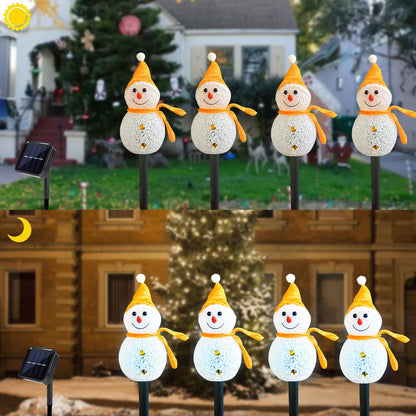 Taoushuleng Led Christmas Yellow Snowman Pathway Lights, Solar Powered Light with 4 Stakes 8 Lighting Modes for Yard Garden Decor (Yellow Snowman)