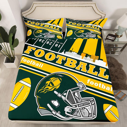 Feelyou Football Bed Sheets Set Boys Teens Twin Size Women Men Rugby Sports Bedding Set Football City Fitted Sheet with 16 Inch Deep Pockets