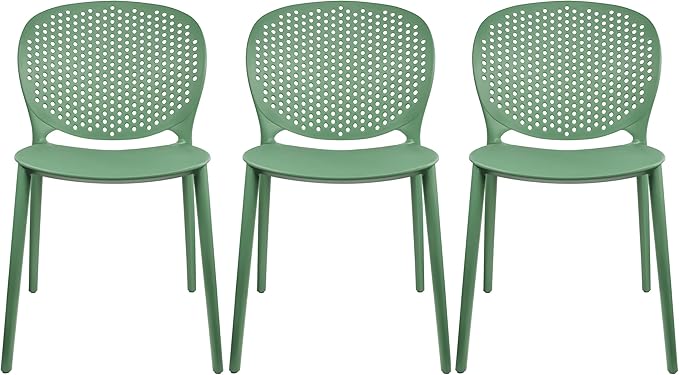 2xhome Set of 3 Patio Dining Chairs | Modern Stackable Outdoor Pool Side Chair | Weather Resistant Plastic for Yard, Porch, Balcony, Kitchen, Green