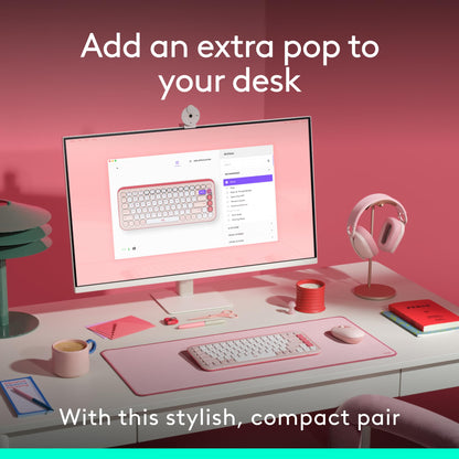 Logitech POP ICON Keys Wireless Bluetooth Keyboard, Comfortable Typing, Programmable Keys, Easy-Switch Between up to 3 Devices, for Laptop, Tablet, PC – Rose and Off-White