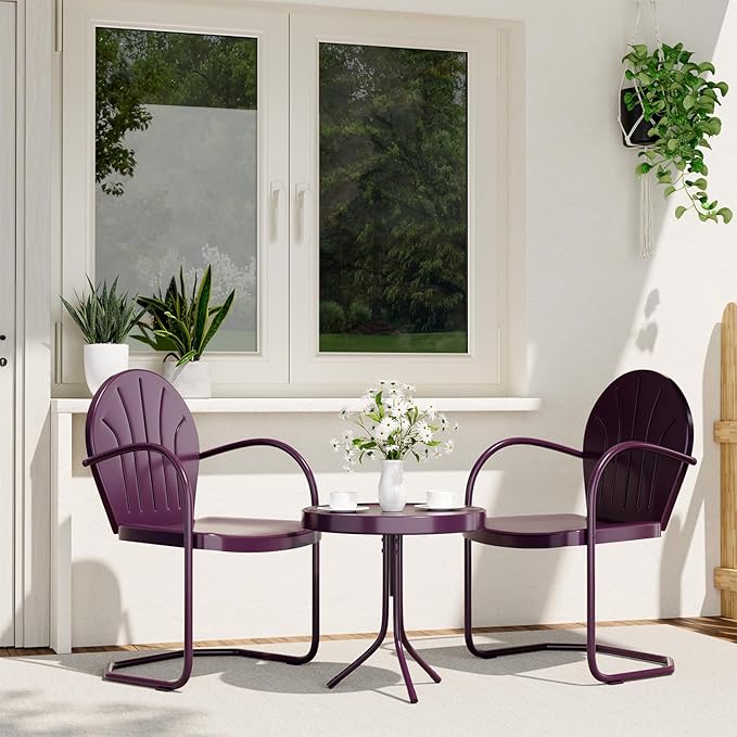 Patio Bistro Set Retro Metal Outdoor Seating Conversation 3 Pieces, 2 C-Spring