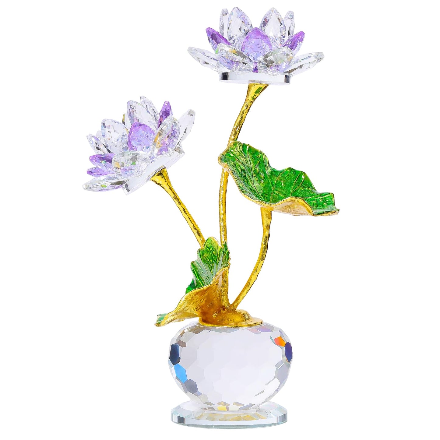 YWHL Purple Crystal Lotus Flower Figurine with Vase, Handmade Lotus Gifts Bouquet for Women on Birthday Christmas Mother's Day, Glass Lotus Flower Home Party Office Decor